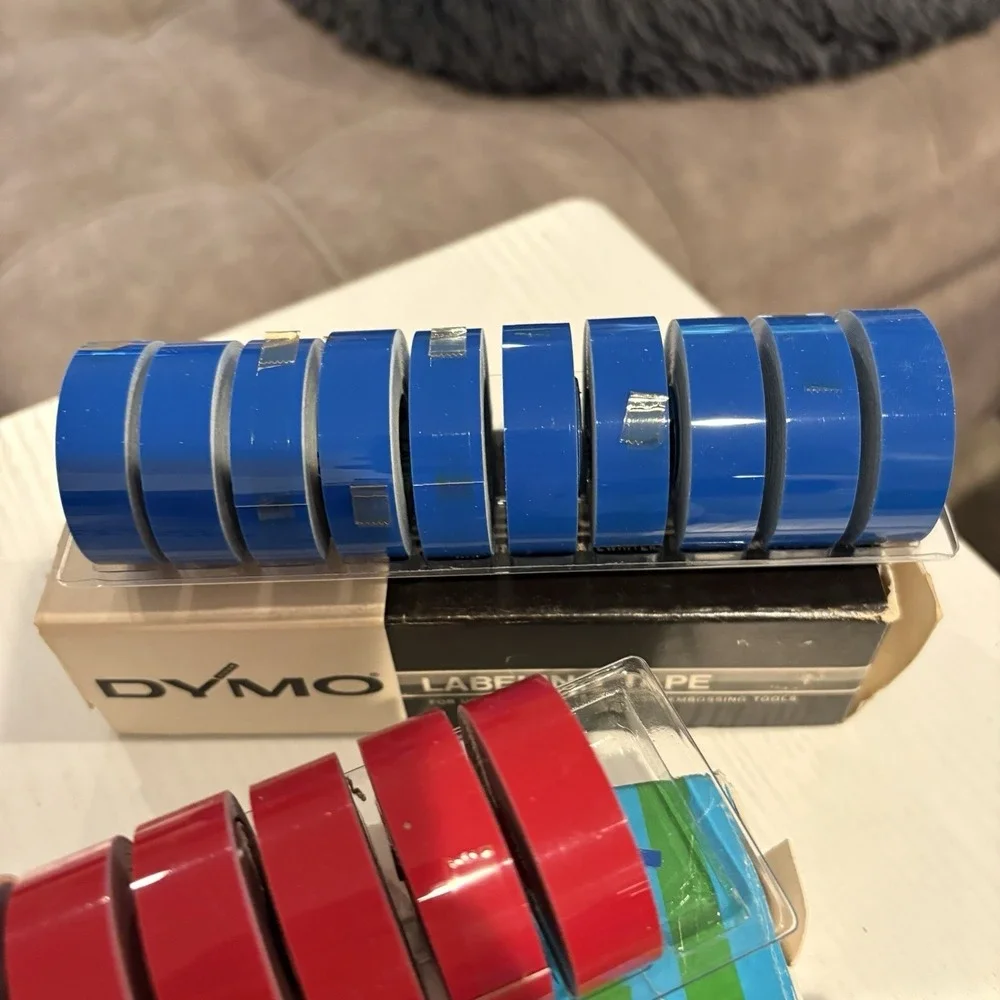 3 Boxes = 24 Rolls Vintage Dymo Labeling Embossing Tape Red & Blue Glossy 1977